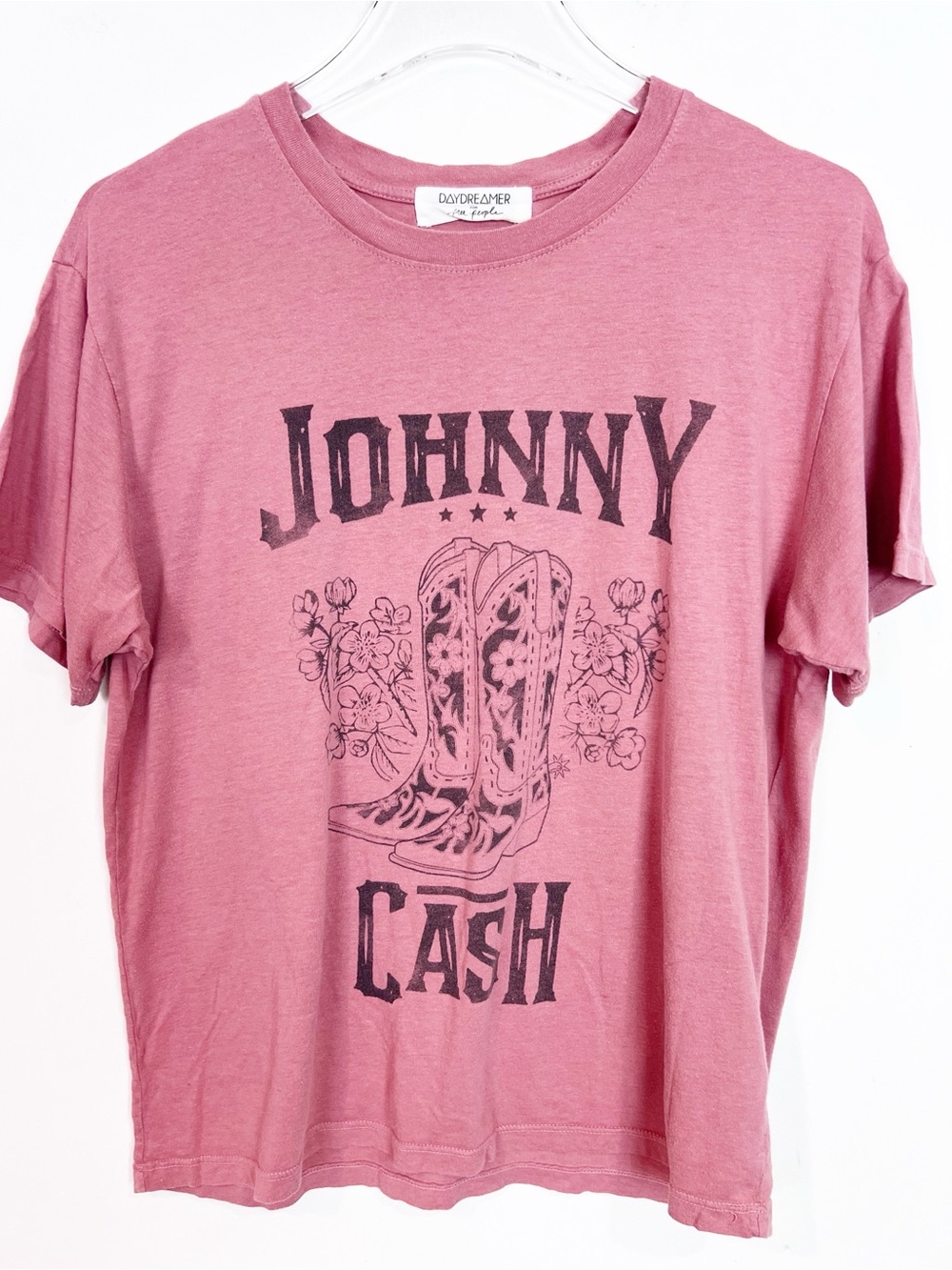 DAYDREAMER FOR FREE PEOPLE PINK JOHNNY CASH GRAPHIC T-SHIRT SMALL